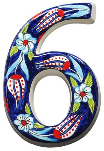 Large Ceramic House address number 6, Dark Blue, 4.7inch Tall, Hand Decorated, House number signs, Door numbers, Housewarming gifts