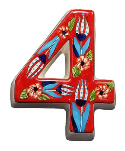 Large Ceramic House address number 4, Red, 4.7inch Tall, Hand Decorated, House number signs, Door numbers, Housewarming gifts