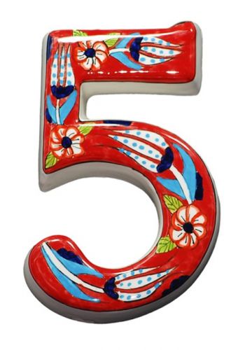 Large Ceramic House address number 5, Red, 4.7inch Tall, Hand Decorated, House number signs, Door numbers, Housewarming gifts
