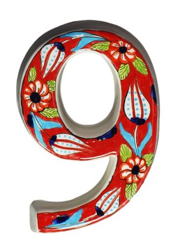 Large Ceramic House address number 9, Red, 4.7inch Tall, Hand Decorated, House number signs, Door numbers, Housewarming gifts