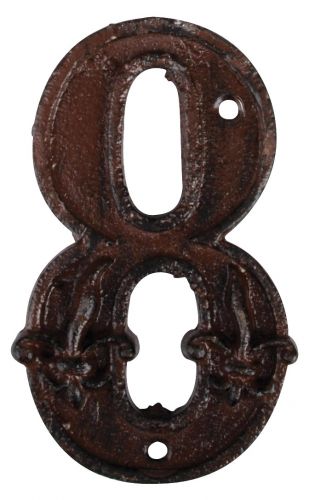Rustic Cast Iron House Number 8, 4.72 inch, Address Number Sign,Antique Brown, Rust Finish with Fleur De Lis Embossed