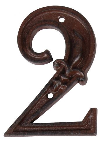 Rustic Cast Iron House Number 2, 4.72 inch, Address Number Sign,Antique Brown, Rust Finish with Fleur De Lis Embossed