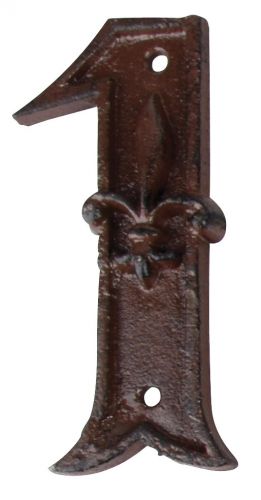 Rustic Cast Iron House Number 1, 4.72 inch, Address Number Sign,Antique Brown, Rust Finish with Fleur De Lis Embossed