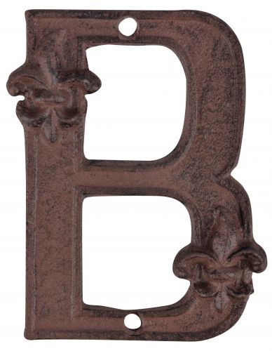 Rustic Cast Iron House Number B, 4.72 inch, Address Number Sign,Antique Brown, Rust Finish with Fleur De Lis Embossed