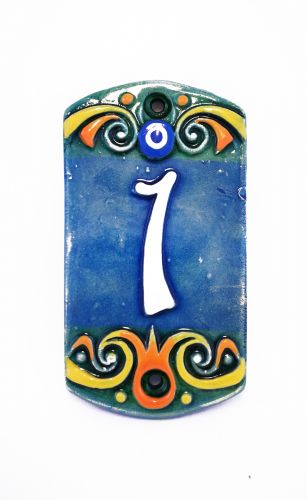 Ceramic House Address Number 1, 3.34inch Tall, Hand Decorated, House Number Signs, Door Numbers, Housewarming Gifts
