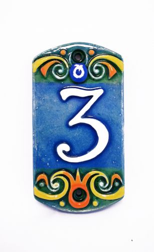 Ceramic House Address Number 3, 3.34inch Tall, Hand Decorated, House Number Signs, Door Numbers, Housewarming Gifts