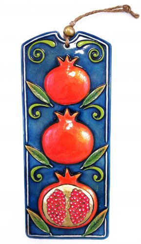 Handmade Ceramic Pomegranate Wall Art, Blue, Ceramic Art, Sculptural Ceramic Tile, Wall Hanging, Home Decor, Pastel Wall Decor, Gift for Home