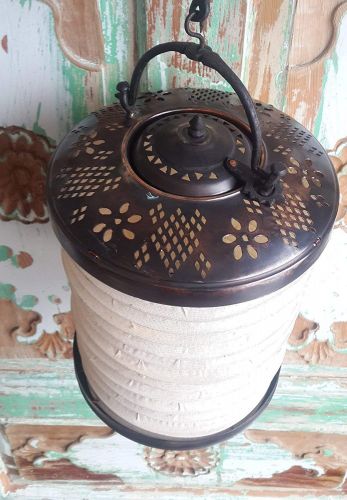 Handmade Ottoman Hanging Copper Lantern Dia: 9.84" Lamp Candle Holder Concertina Lantern