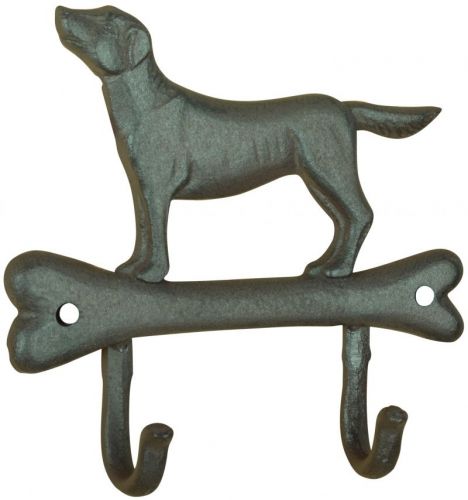 Dog on Bone Double Hook, Cast Iron, Antique Brown