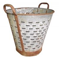 Olive Bucket,Vintage,Large,16 inch, Authentic Found Olive Basket,Indoor Outdoor Rustic Flower Pot,Farmhouse Decor, Front Door Porch and Patio Planter