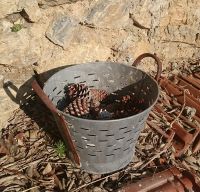 Vintage Olive Bucket,Short Size, Authentic Olive Basket, Indoor Outdoor Rustic Flower Pot, Farmhouse Decor