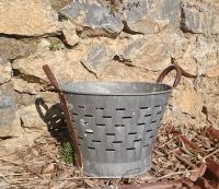 Vintage Olive Bucket,Short Size, Authentic Olive Basket, Indoor Outdoor Rustic Flower Pot, Farmhouse Decor