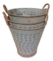 Bestdepo Set of 3 Authentic Found Vintage Olive Buckets with Holes/Rustic Olive Basket