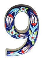 Large Ceramic House address number 9, Dark Blue, 4.7inch Tall, Hand Decorated, House number signs, Door numbers, Housewarming gifts