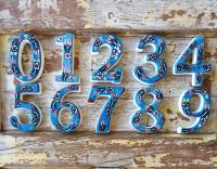 Large Ceramic House address number 0, Light Blue, 4.7inch Tall, Hand Decorated, House number signs, Door numbers, Housewarming gifts