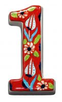 Large Ceramic House address number 1, Red, 4.7inch Tall, Hand Decorated, House number signs, Door numbers, Housewarming gifts