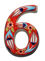 Large Ceramic House address number 6, Red, 4.7inch Tall, Hand Decorated, House number signs, Door numbers, Housewarming gifts