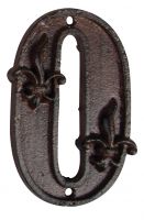 Rustic Cast Iron House Number 0, 4.72 inch, Address Number Sign,Antique Brown, Rust Finish with Fleur De Lis Embossed