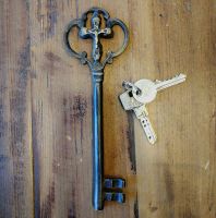Bestdepo Cross Skeleton Key,Large,7.5 inch,Solid Brass,Engraved,Church Monastery Key,Crucifix on Bow